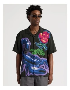 Relaxed Scorpion Print Short Sleeve Shirt in Black