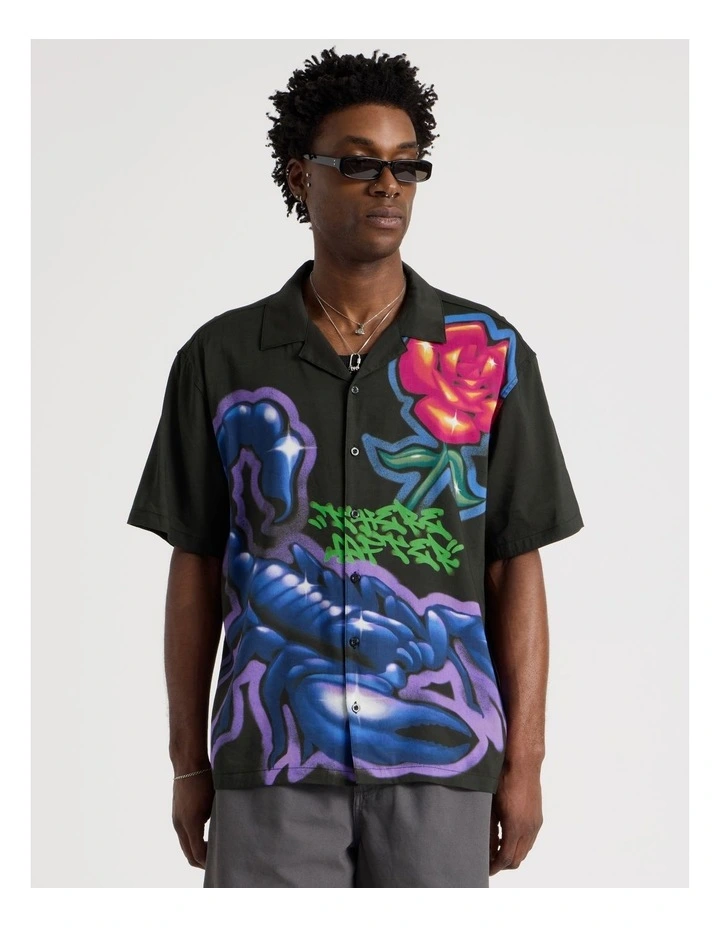 Relaxed Scorpion Print Short Sleeve Shirt in Black image 1