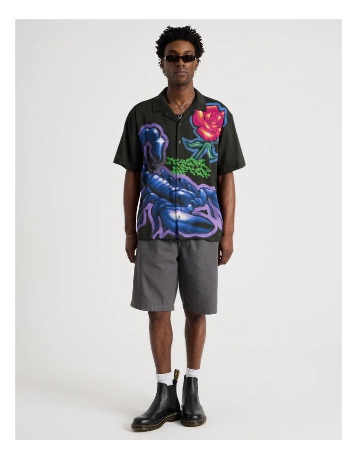 Relaxed Scorpion Print Short Sleeve Shirt in Black image 2