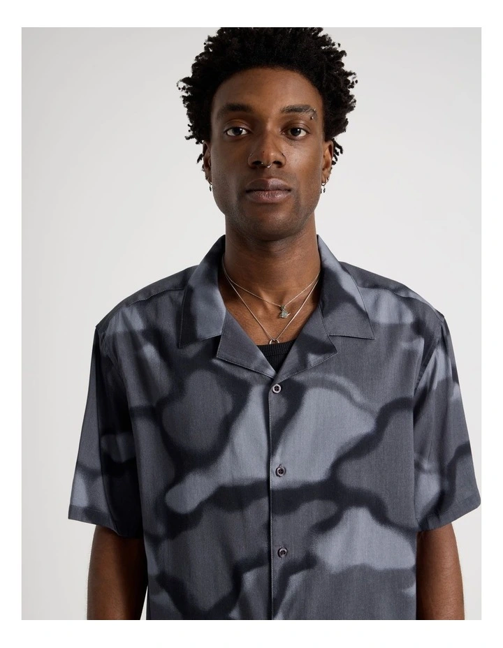 Relaxed Short Sleeve Shirt in Navy Watermark Print image 1