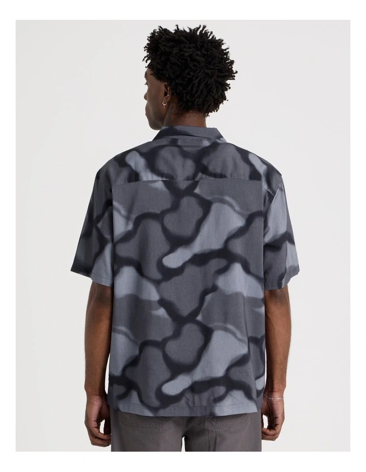 Relaxed Short Sleeve Shirt in Navy Watermark Print image 6