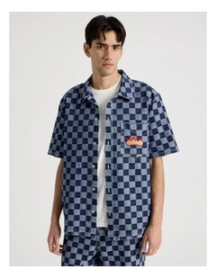 Boxy Short Sleeve Shirt in Denim Checker