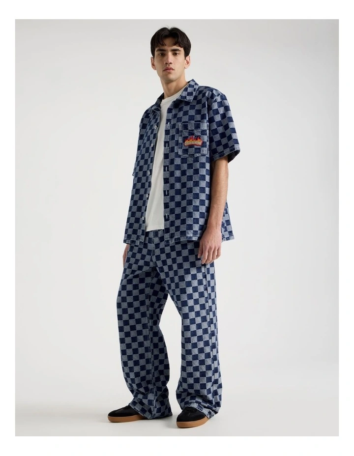 Boxy Short Sleeve Shirt in Denim Checker image 2