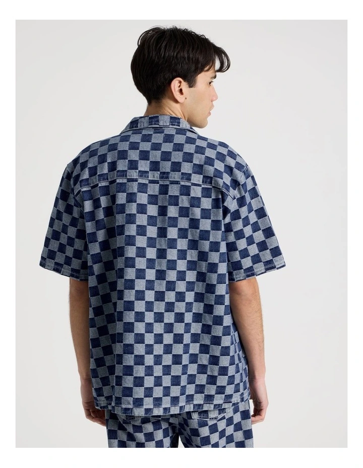Boxy Short Sleeve Shirt in Denim Checker image 6