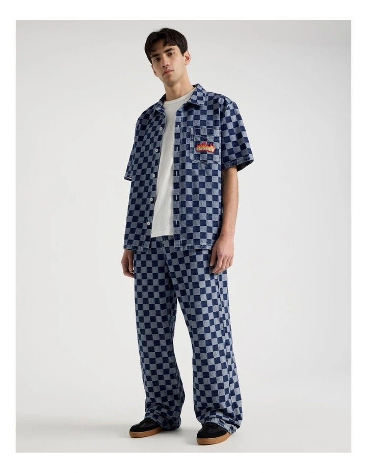 Boxy Short Sleeve Shirt in Denim Checker image 7