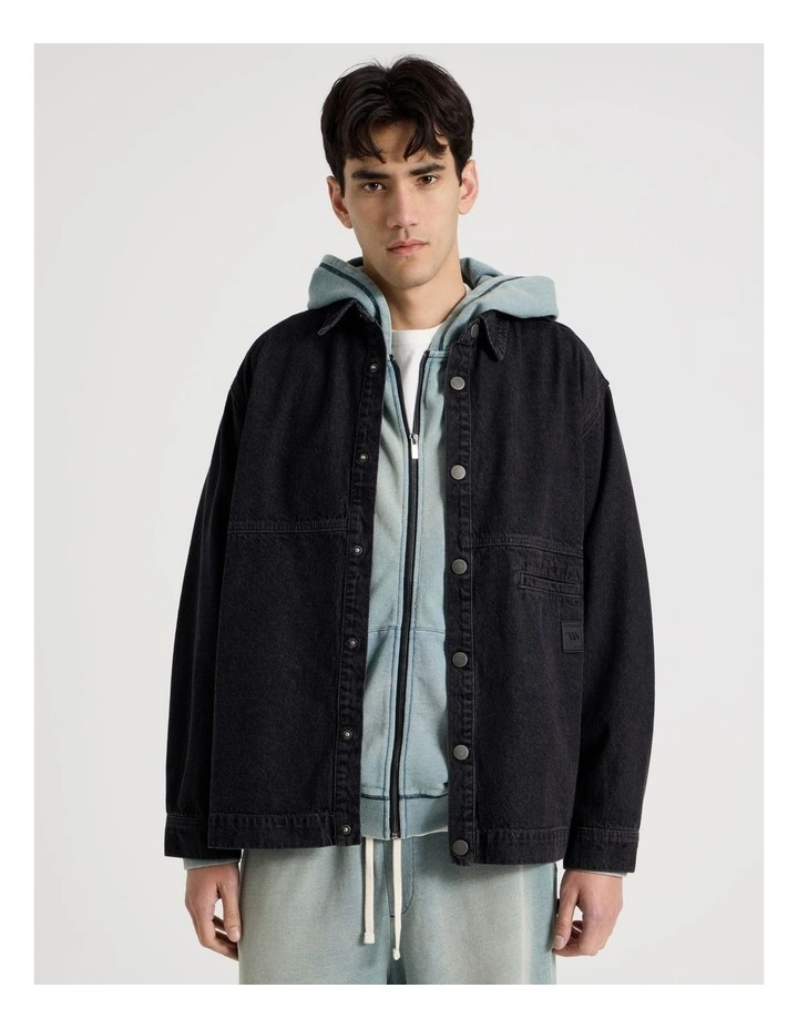 Oversized Denim Overshirt in Black image 3