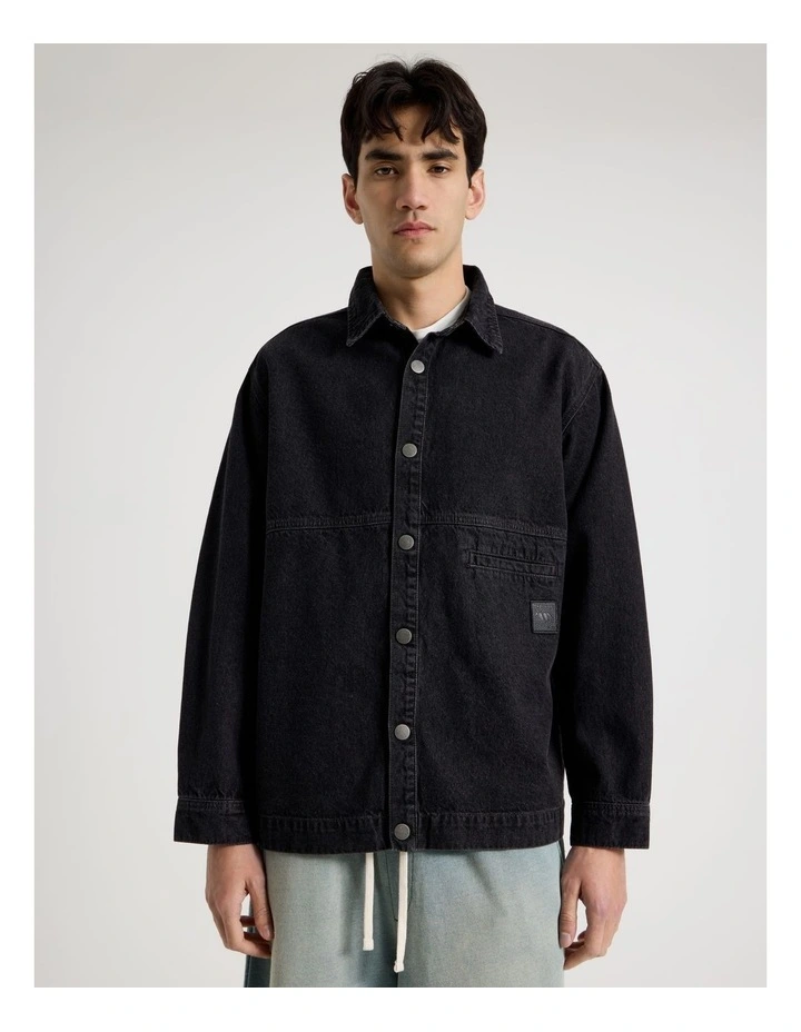 Oversized Denim Overshirt in Black image 5