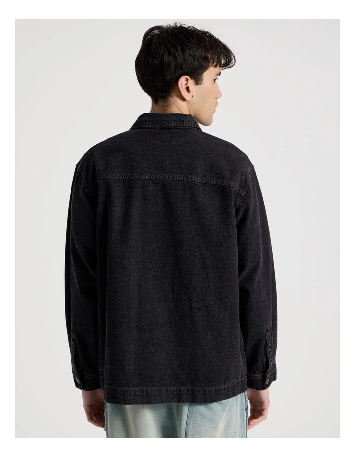 Oversized Denim Overshirt in Black image 6