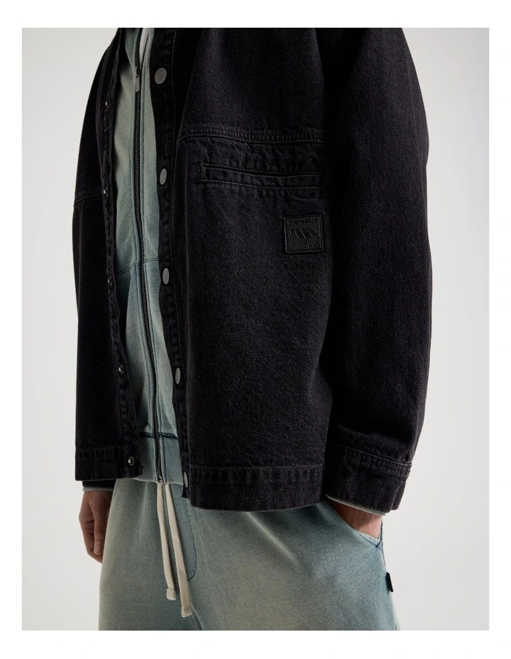 Oversized Denim Overshirt in Black image 7