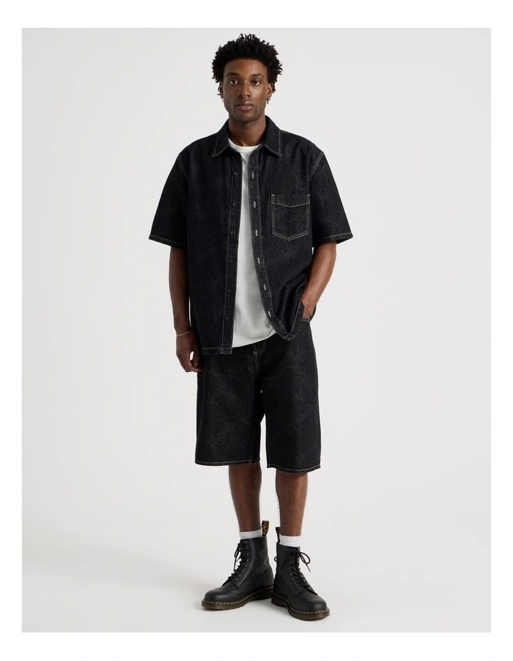 Laser Denim Short Sleeve Shirt in Black image 2