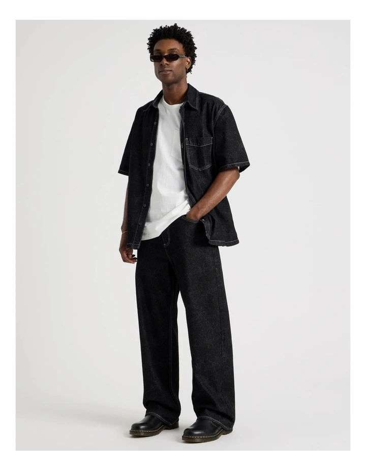 Laser Denim Short Sleeve Shirt in Black image 4
