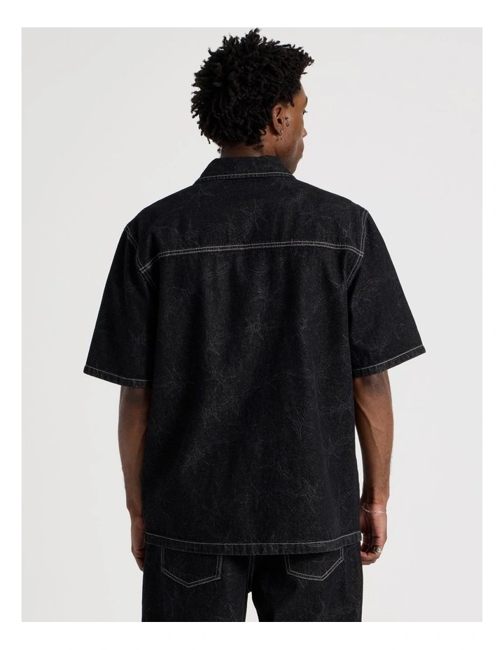 Laser Denim Short Sleeve Shirt in Black image 6