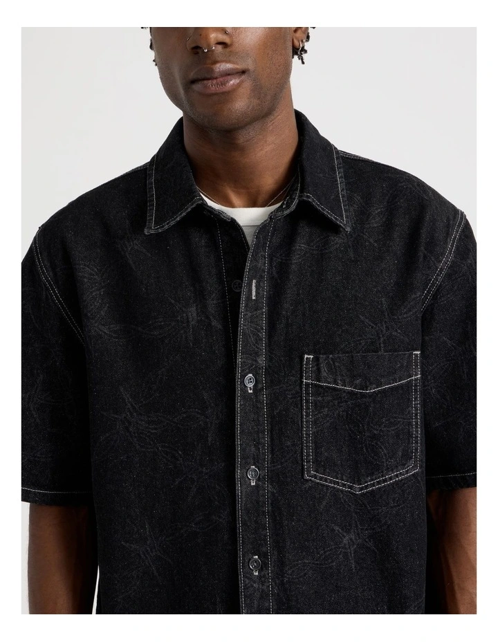 Laser Denim Short Sleeve Shirt in Black image 7