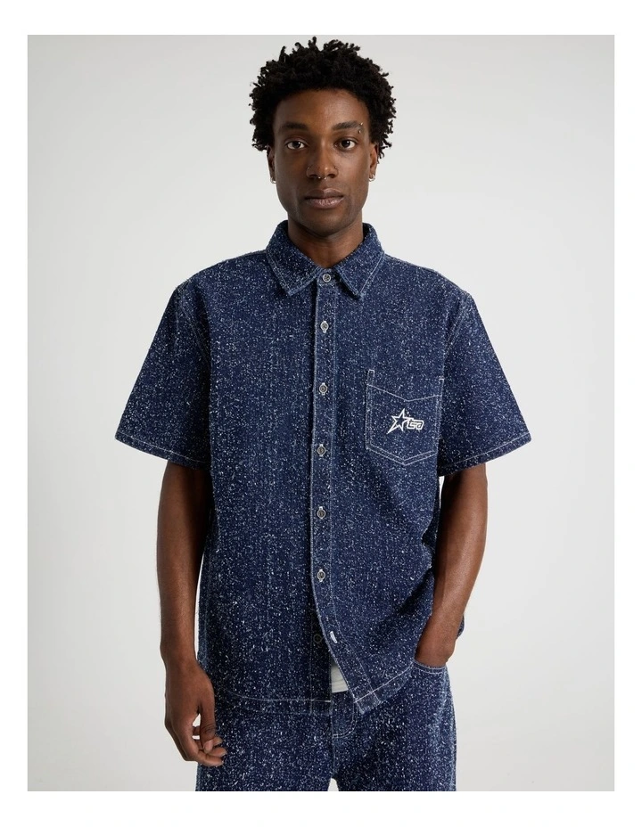 Texture Denim Short Sleeve Shirt in Denim image 1