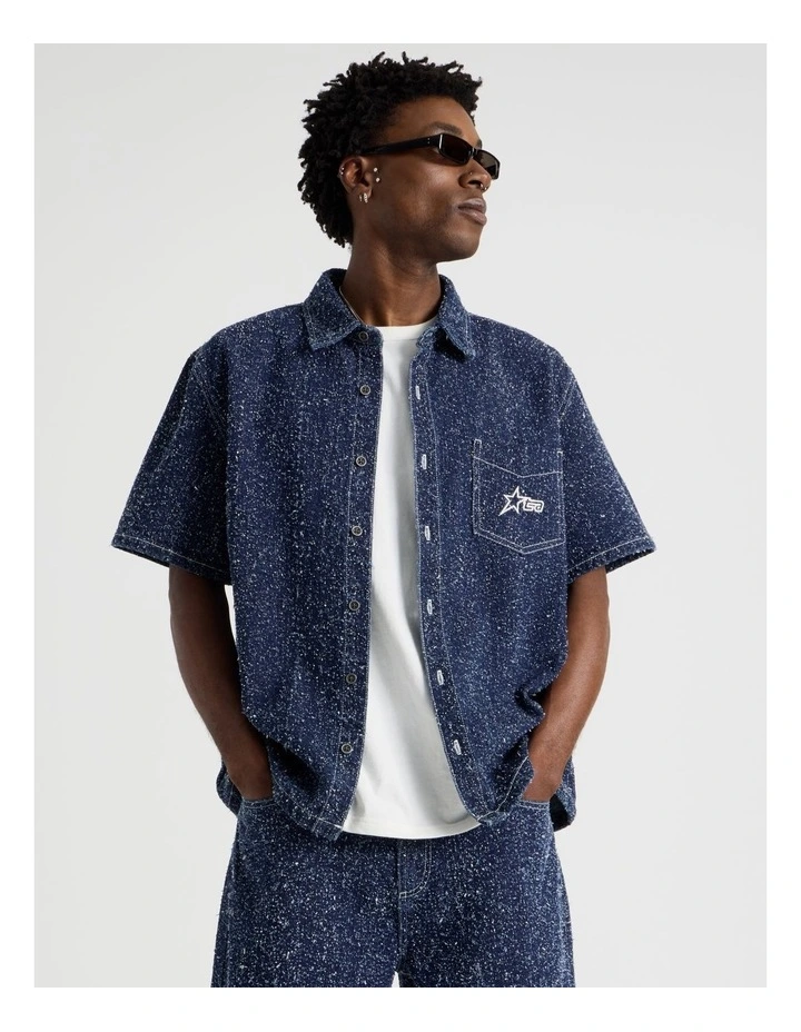 Texture Denim Short Sleeve Shirt in Denim image 5