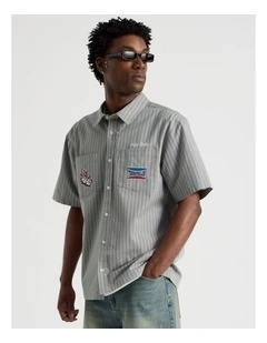 Short Sleeve Garage Shirt in Grey Stripe