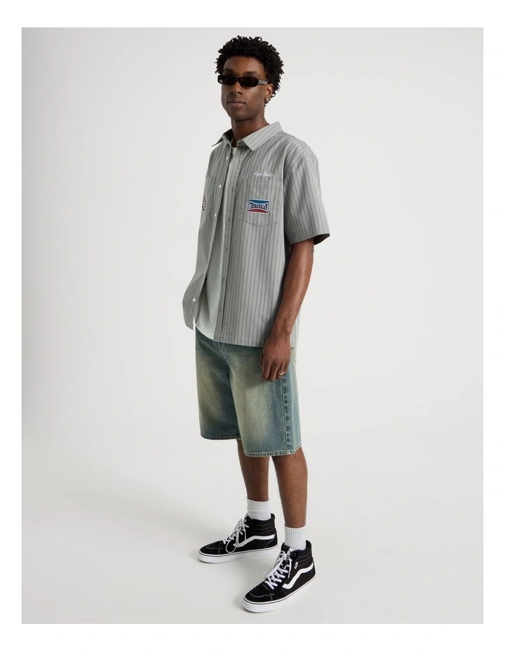 Short Sleeve Garage Shirt in Grey Stripe image 2