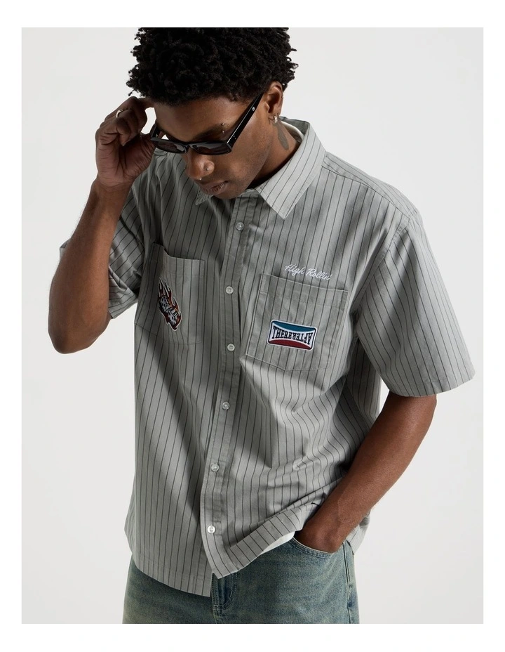 Short Sleeve Garage Shirt in Grey Stripe image 3