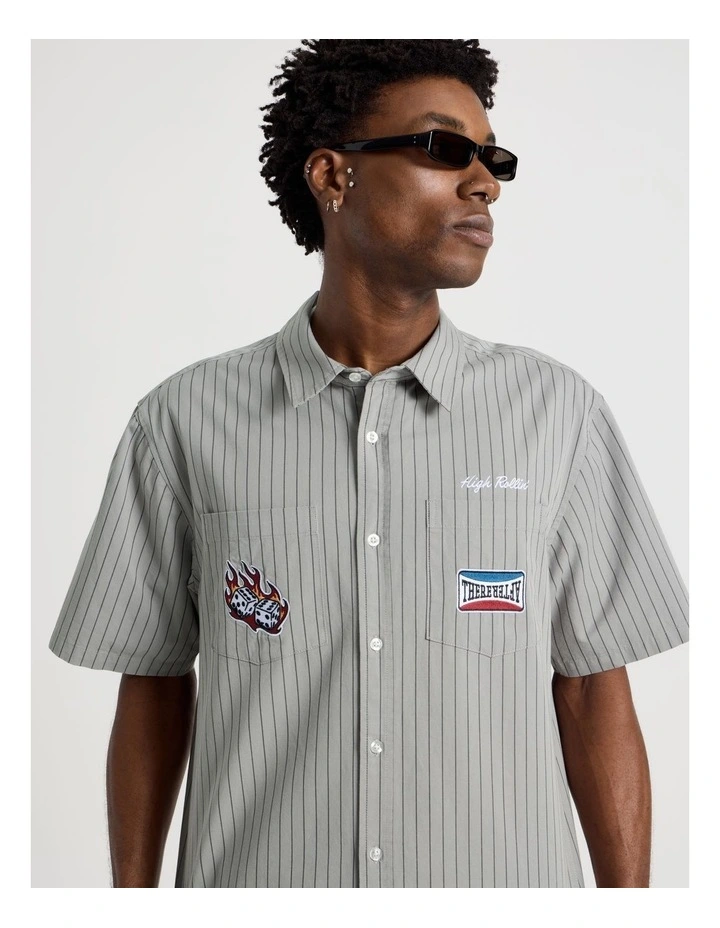 Short Sleeve Garage Shirt in Grey Stripe image 4
