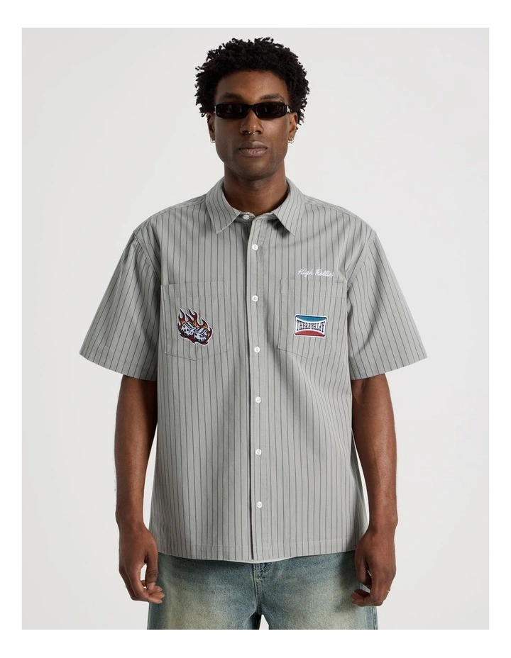 Short Sleeve Garage Shirt in Grey Stripe image 5