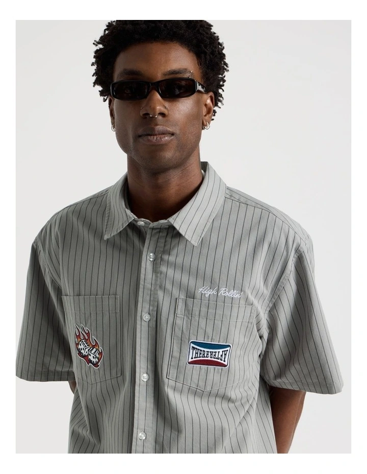 Short Sleeve Garage Shirt in Grey Stripe image 7