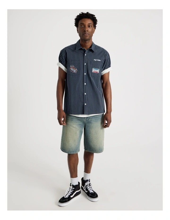 Short Sleeve Garage Shirt in Navy Stripe image 2