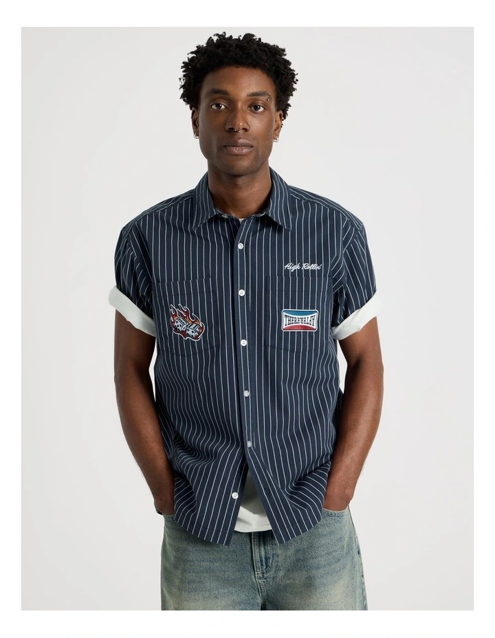 Short Sleeve Garage Shirt in Navy Stripe image 3