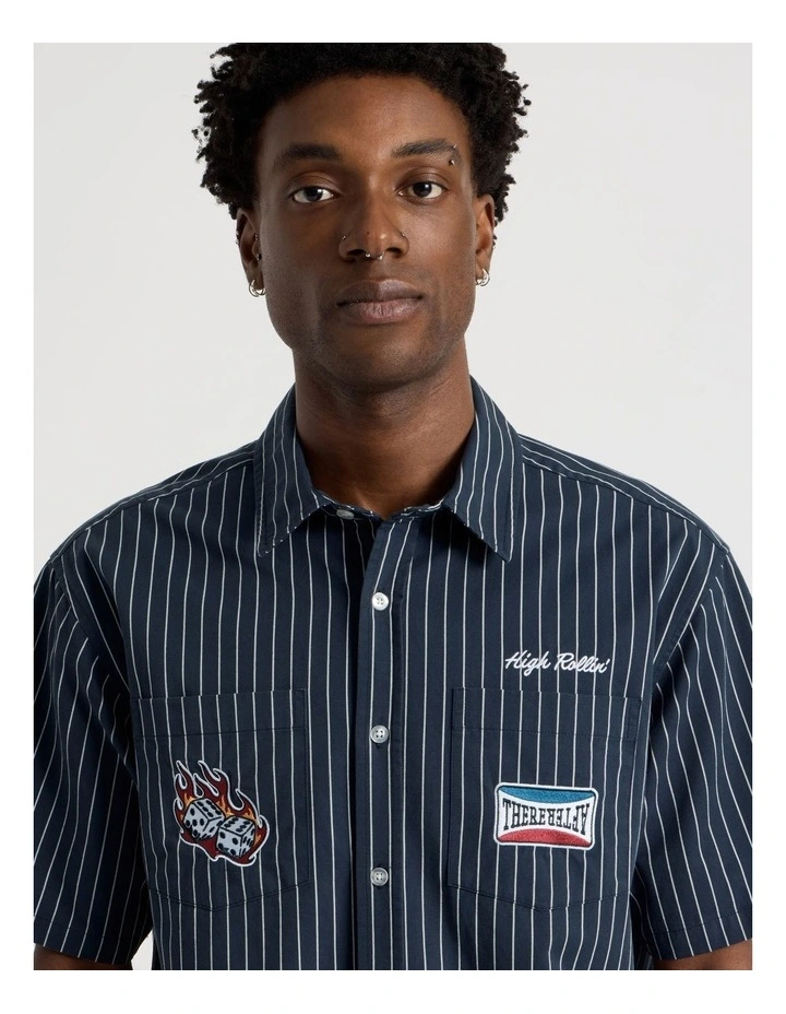 Short Sleeve Garage Shirt in Navy Stripe image 4