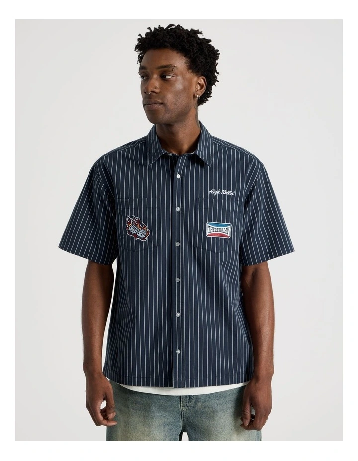 Short Sleeve Garage Shirt in Navy Stripe image 5