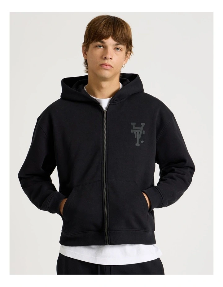 Core Logo Hooded Full Zip Sweater in Black image 1