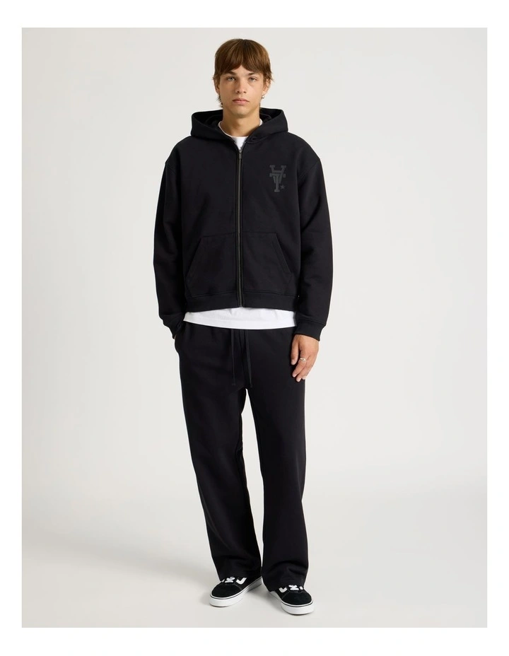 Core Logo Hooded Full Zip Sweater in Black image 2