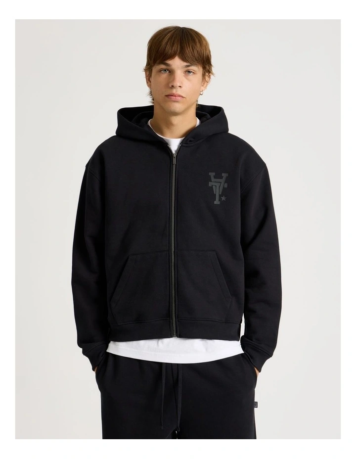 Core Logo Hooded Full Zip Sweater in Black image 4