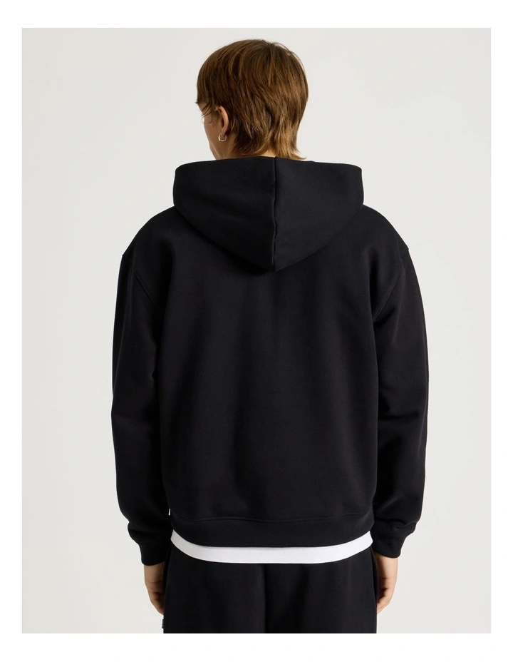 Core Logo Hooded Full Zip Sweater in Black image 5