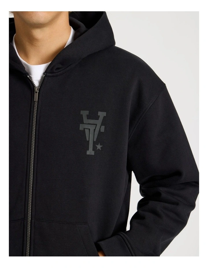 Core Logo Hooded Full Zip Sweater in Black image 6