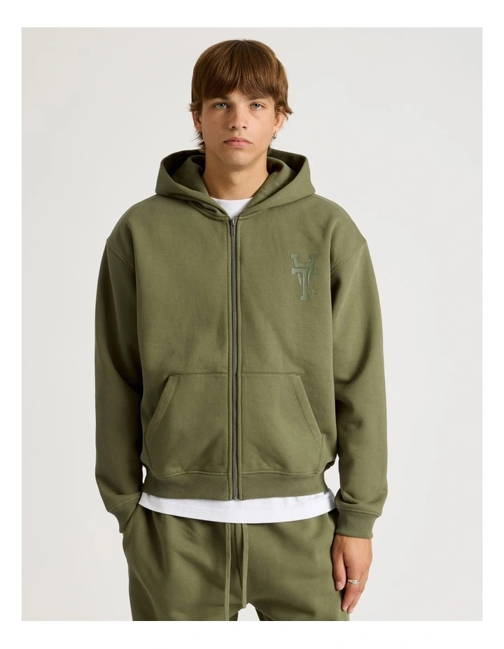 Core Logo Hooded Full Zip Sweat Olive image 1