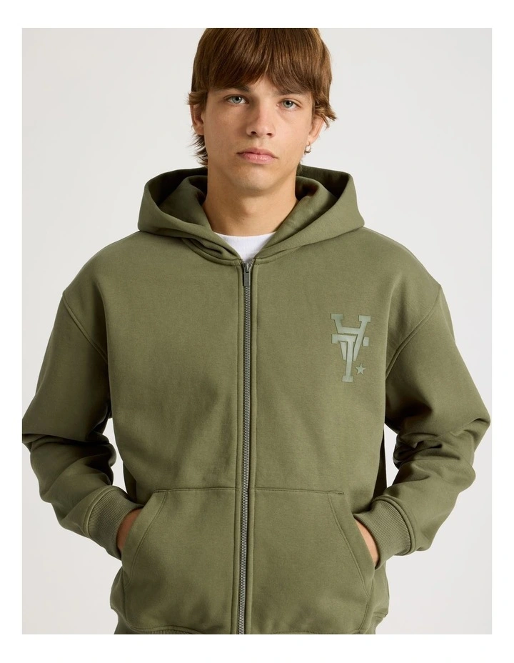 Core Logo Hooded Full Zip Sweat Olive image 3