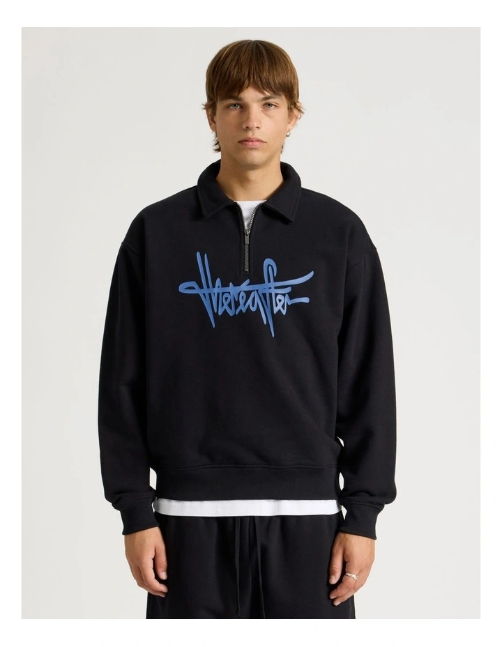 Graffiti Logo 1/4 Zip Collared Sweater in Black image 1