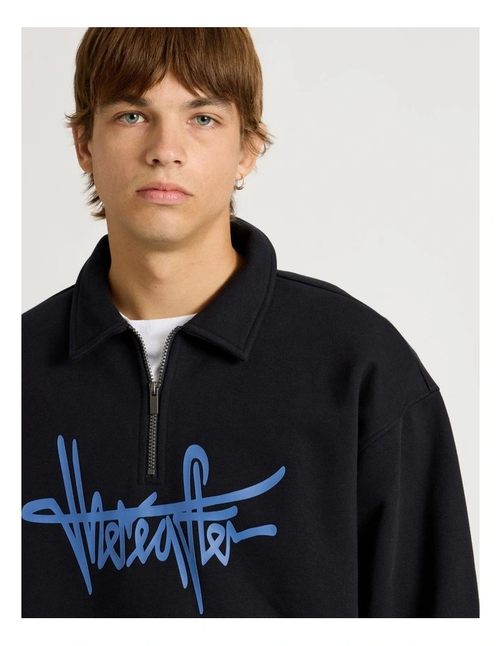 Graffiti Logo 1/4 Zip Collared Sweater in Black image 3