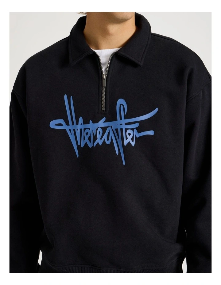 Graffiti Logo 1/4 Zip Collared Sweater in Black image 5