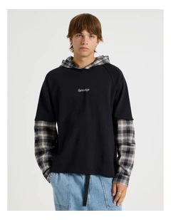 Check Hood Double Layer Fleece Sweat in Black