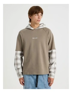 Check Hood Double Layer Fleece Sweat in Sand