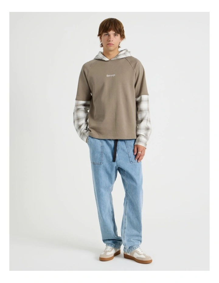 Check Hood Double Layer Fleece Sweat in Sand image 2