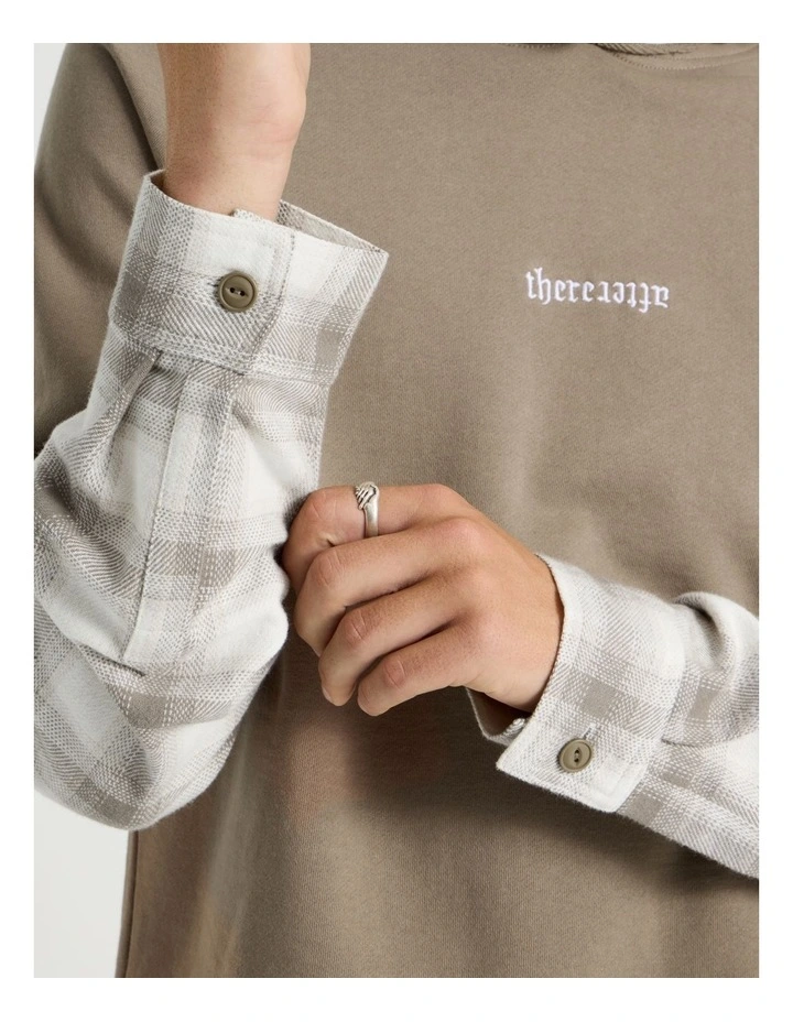 Check Hood Double Layer Fleece Sweat in Sand image 4