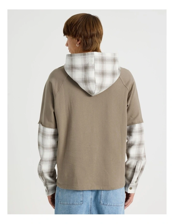 Check Hood Double Layer Fleece Sweat in Sand image 5