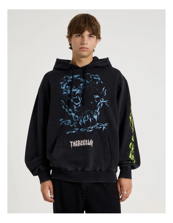 Panther Printed Hooded Sweat in Black image 1