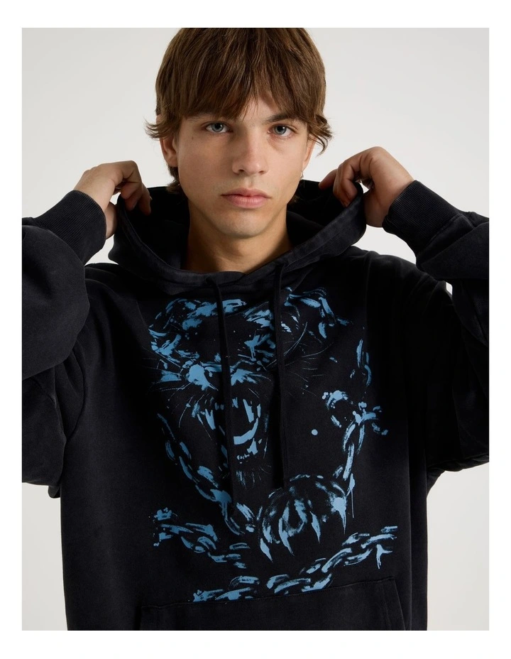 Panther Printed Hooded Sweat in Black image 2