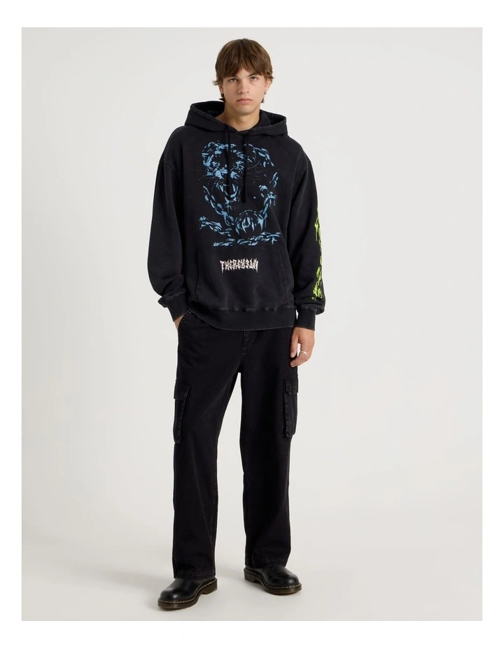 Panther Printed Hooded Sweat in Black image 3