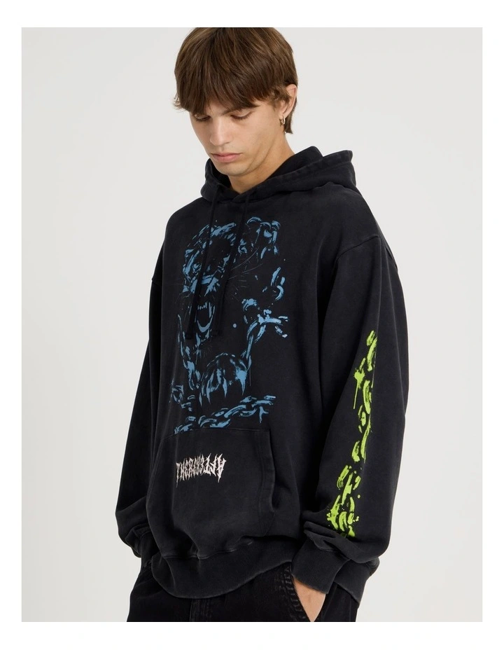 Panther Printed Hooded Sweat in Black image 5