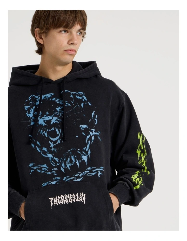 Panther Printed Hooded Sweat in Black image 7