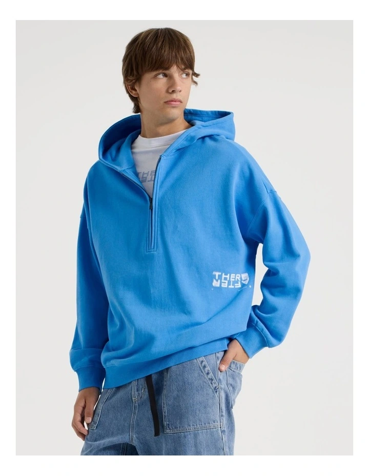 1/4 Zip Hooded Sweat in Blue image 1